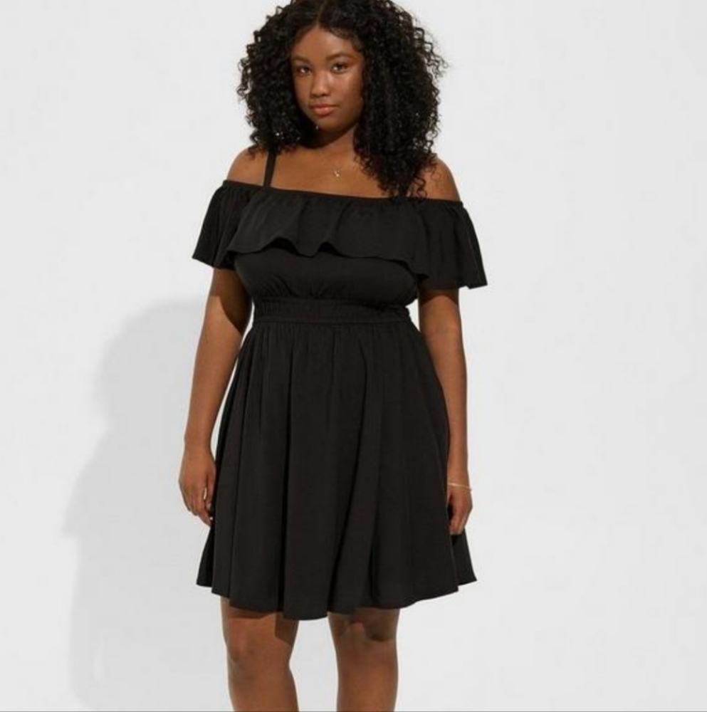 Size 2x Torrid Challis Off-shoulder Black Skater Dress